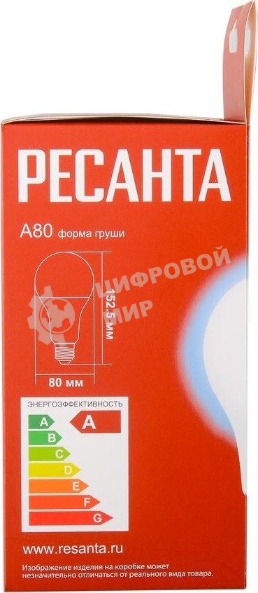Лампа светодиодная Ресанта LL-R-A80-20W-230-6K-E27 груша