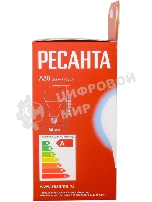 Лампа светодиодная Ресанта LL-R-A80-20W-230-6K-E27 груша