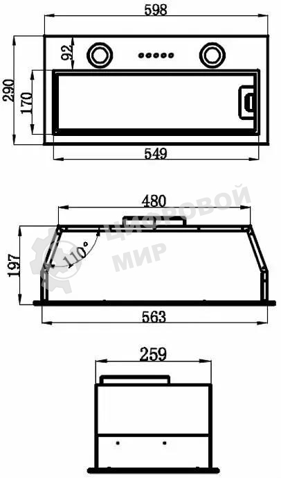 Вытяжка встраиваемая Maunfeld THAMES 601PM черный, 60 см, 850 куб. м/ч, 44 дБ