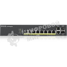 Коммутатор ZYXEL GS2220-10HP, 8×1 Гбит/с + 2×Combo (SFP/RJ-45), 8×PoE+ (180 Вт), L2+, управляемый