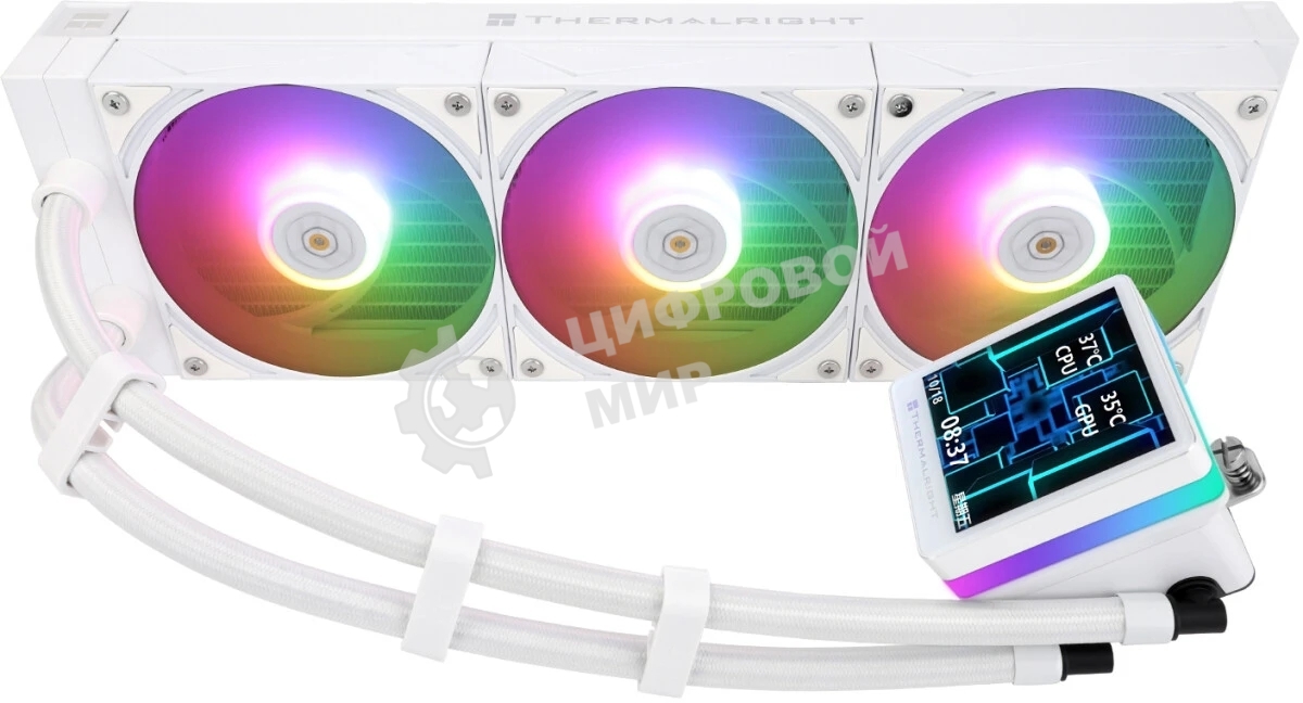 Водяное охлаждение для процессора Thermalright Grand Vision 360 (360mm, LED, White, ARGB/Fans: 3x120mm, 80.45CFM, 29.4dBA, 2150RPM/Pump height 72.5mm, 6400RPM, Rad thickness 27mm/S: 1700, 1200, 1851, 115X, 2011, 2066, AM5, AM4)