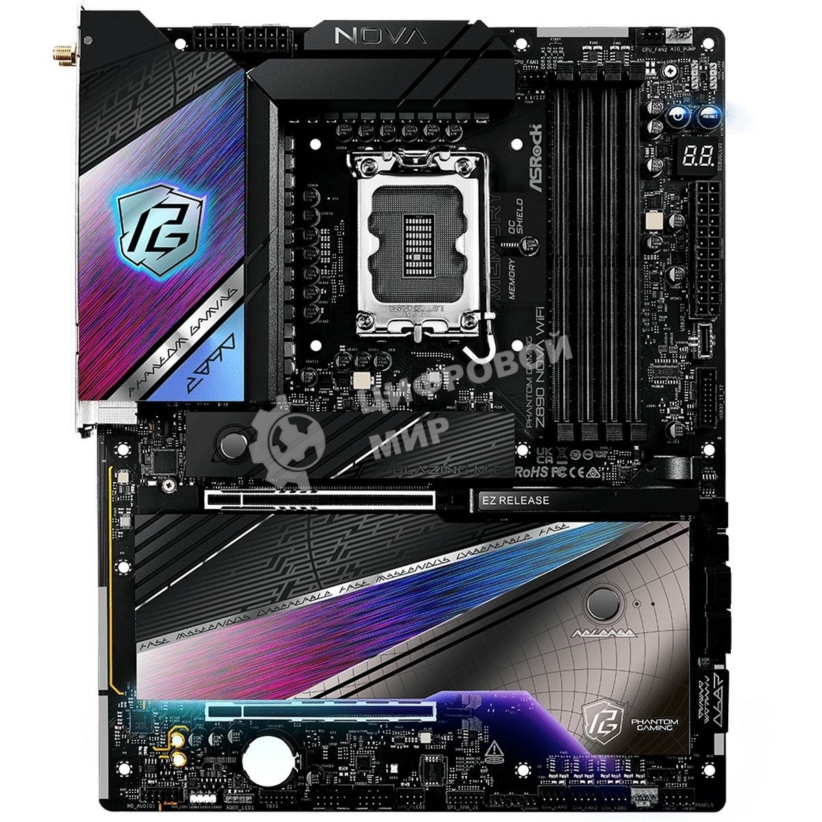 Материнская плата ASRock Z890 Nova WiFi, LGA 1851, Intel Z890, 4xDDR5, 4xSATA, 6xM.2, 1xPCIe 5.0 x16, 1xPCIe 4.0 x16, 1xPCIe x4, 1xHDMI, 2xThunderbolt 4, 1x5Gb LAN, 1x2.5Gb LAN, 4xUSB-A 3.2 Gen 2, 4xUSB-A 3.2 Gen 1, 2xUSB 2.0, 7.1, ATX