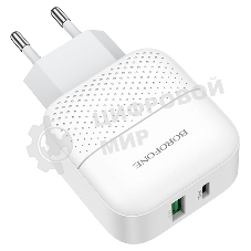 Сетевое зарядное устройство BOROFONE BA46A Premium, один порт USB, один порт Type-C, PD, 18W, 5V, 3.0A, белый