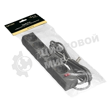 Удлинитель ExeGate EC-5-1.8B (EX279355RUS), черный, 1,8 м, евровилка с заземлением, 5 евророзеток с заземлением, 2200 Вт