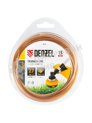 Леска для триммера Denzel армированная алюминием круглая, 2,7мм х 15м, блистер ALUFLEX