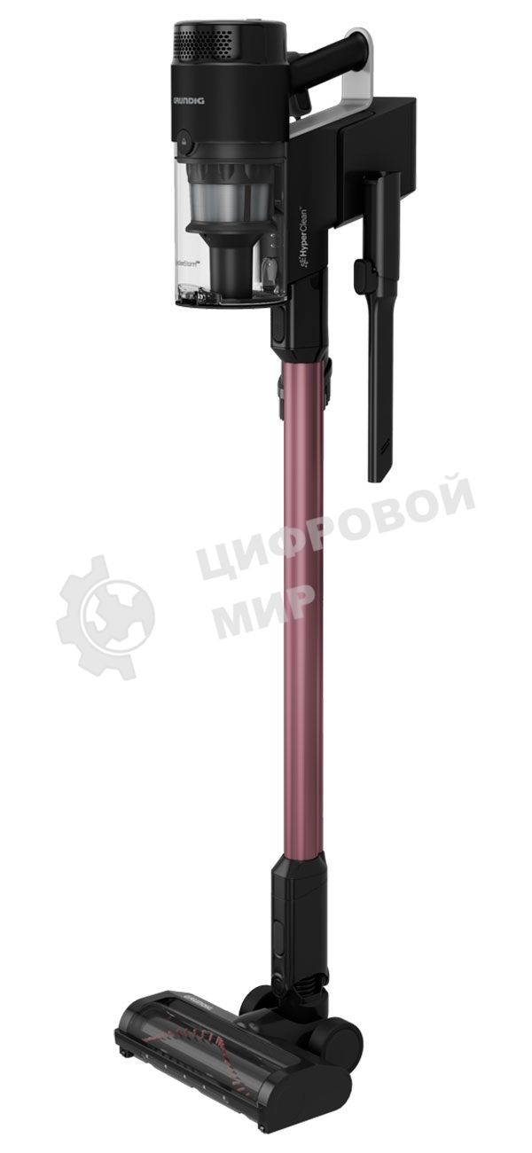 Пылесос вертикальный Grundig VCP 7330 черный/бордовый, питание от аккумулятора, 100 Вт, уборка сухая, пылесборник 0.7 л