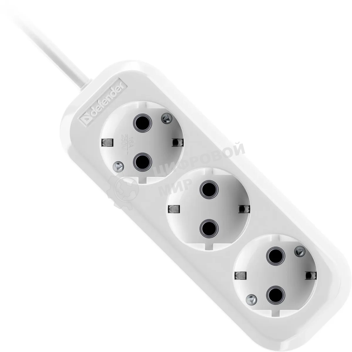 Удлинитель Defender R330 16 А, 3 роз х 2 м, белый