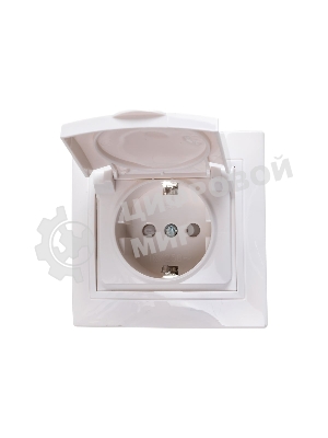 Розетка 1-м СП Кварта 16А РСбш10-3-КБ с защ. крышкой защ. шторки с заземл. IP20 белый IEK ERK12-K01-16-DM