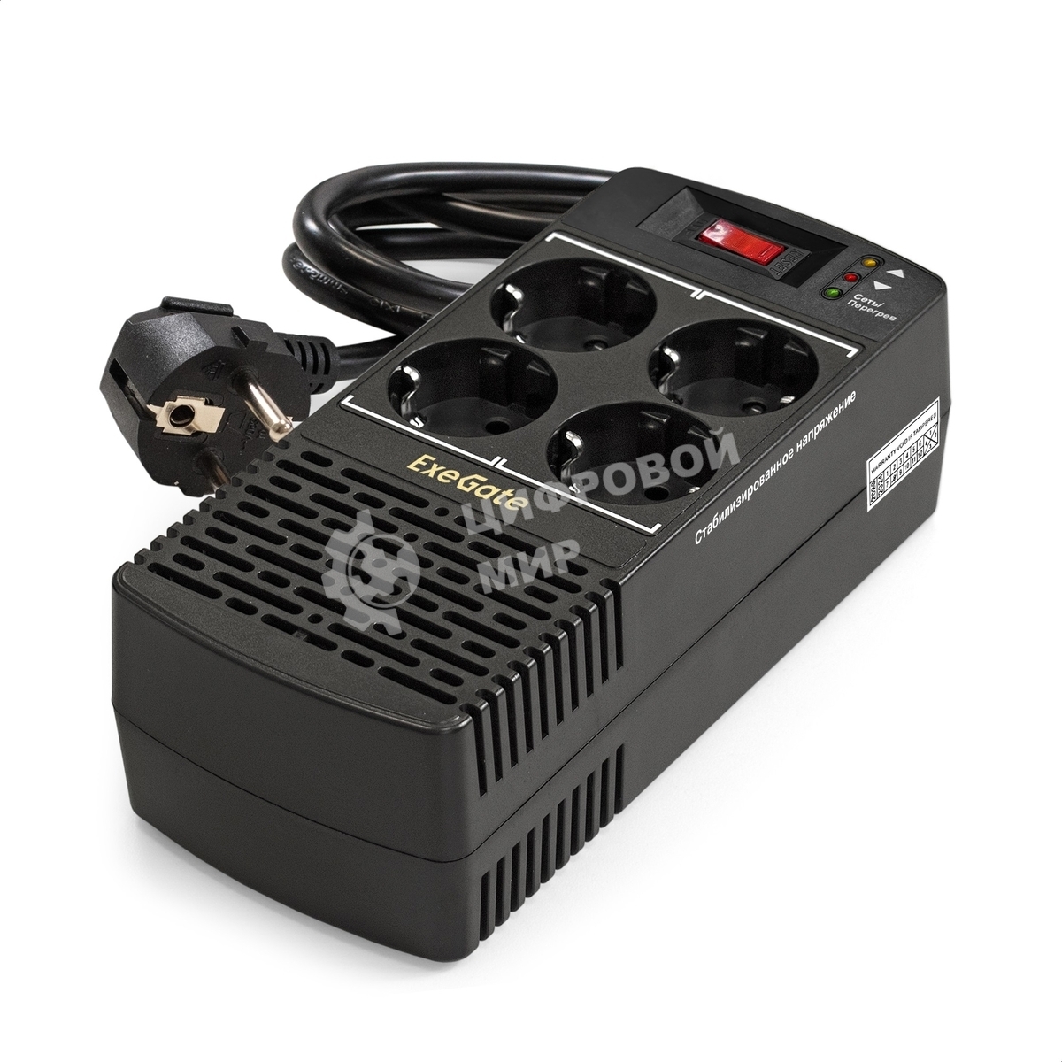 Стабилизатор ExeGate Power AD5000-1000 (1000VA/500W, диапазон 150...280В, 4 евророзетки)