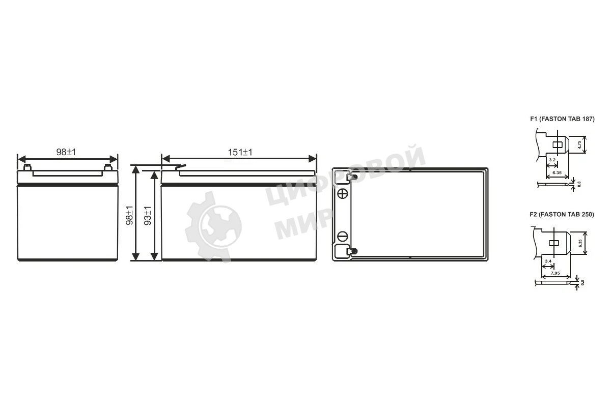 Батарея WBR GP 12120 F2 12V, 12Ah
