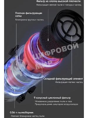 Пылесос ручной Deerma DEM-T30W Station серый/черный, питание от аккумулятора, 240 Вт, уборка сухая, пылесборник 0.56 л, работа от АКБ max 45 мин