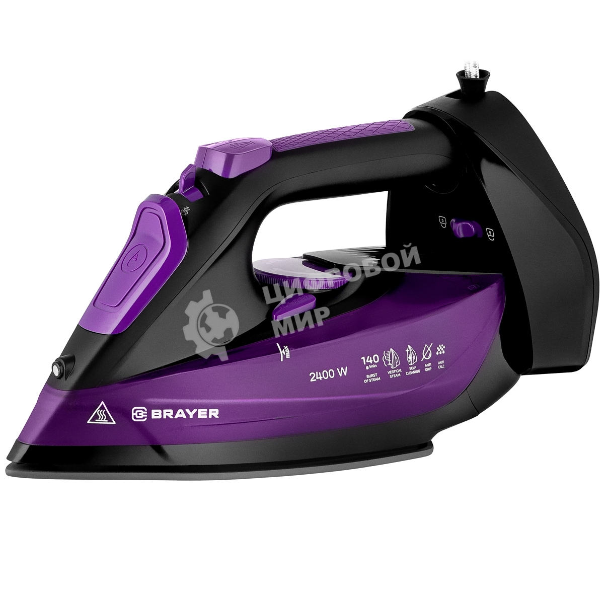 Утюг BRAYER BR4016 фиолетовый/черный, 2400 Вт, 25 г/мин, 140 г/мин, 350 мл