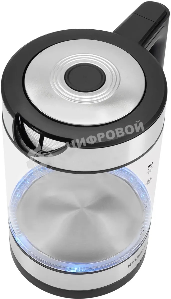 Чайник электрический Hyundai HYK-G3509 1.7 л, 2200 Вт, черный/прозрачный корпус: стекло/пластик