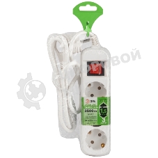 Удлинитель электрический ЭРА UDL-16-315-ES Greenline 3 розетки с заземлением с выключателем 1,5м ПВС 3x1мм2