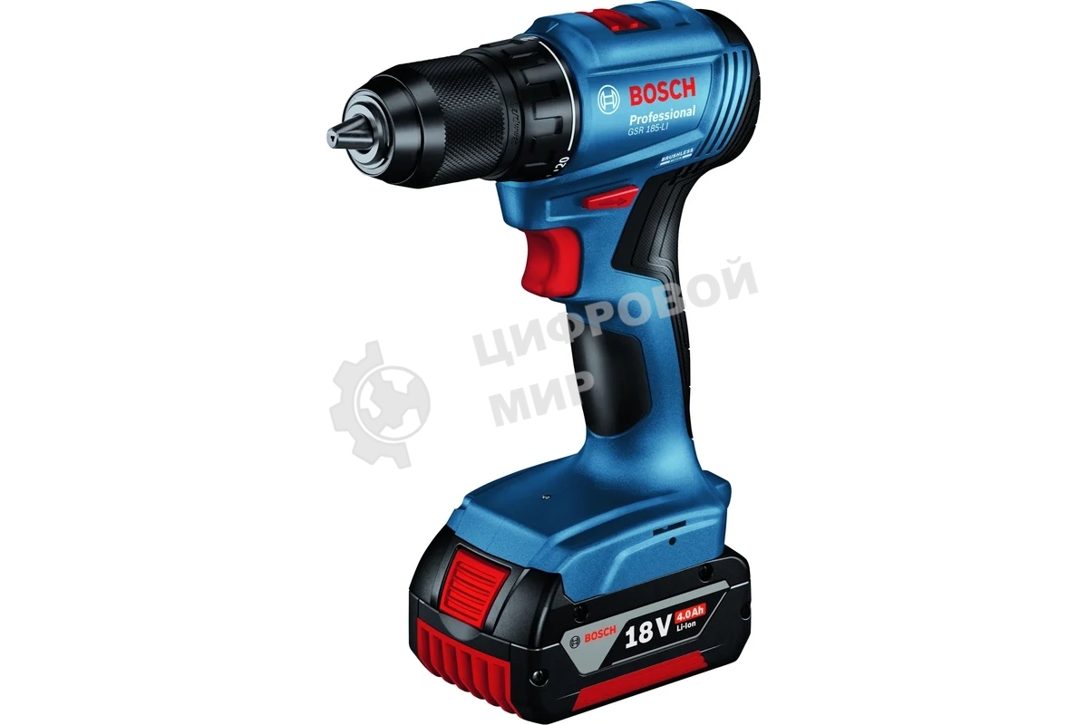 Дрель-шуруповерт Bosch GSR 185-LI, 18 В, 4 Ач, 50 Нм, бесщеточный