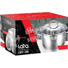 Кастрюля LARA LR02-340 Берлин 1,7 л 16x9 см нержавеющая сталь, с крышкой