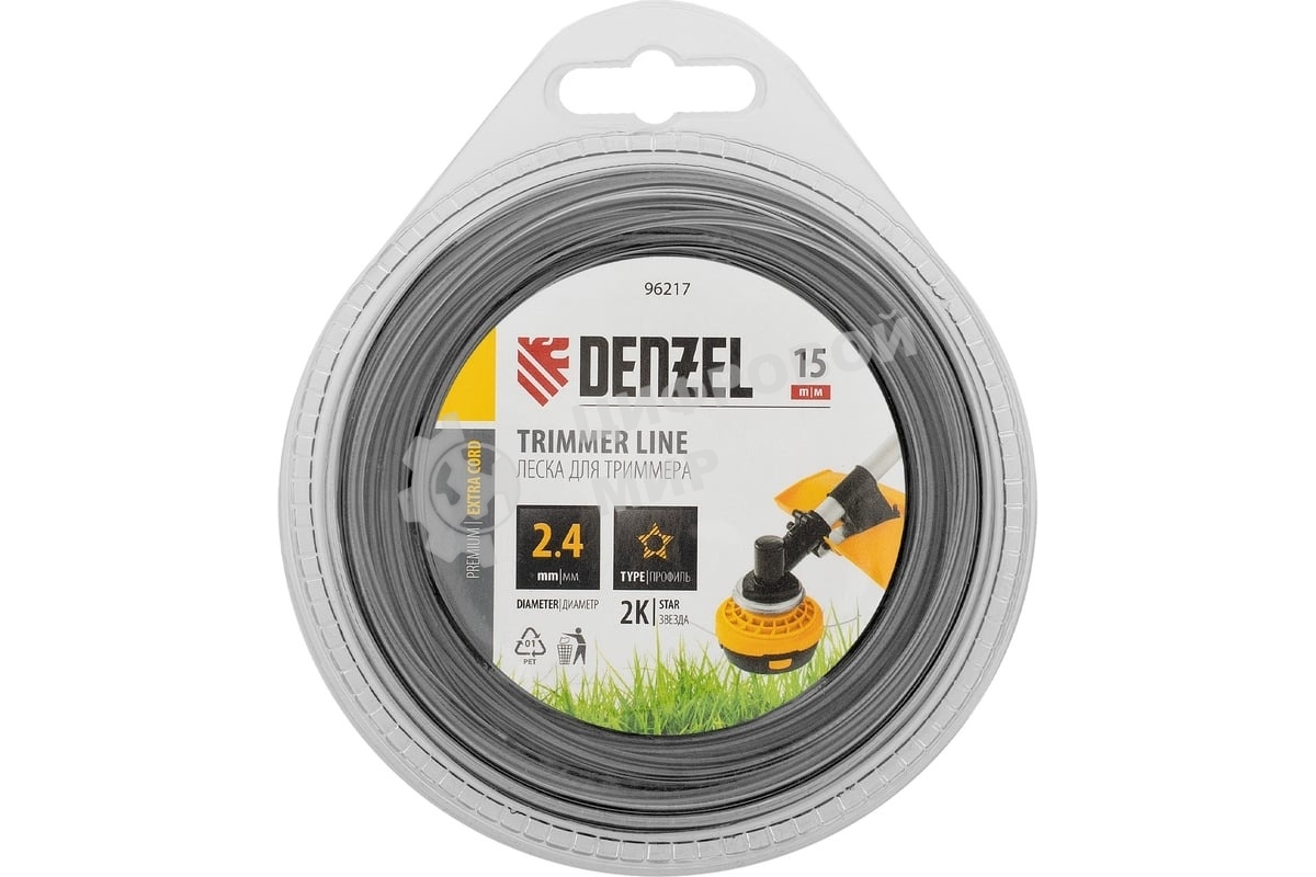 Леска для триммера Denzel двухкомпонентная звезда, 2,4мм х 15м, блистер EXTRA CORD