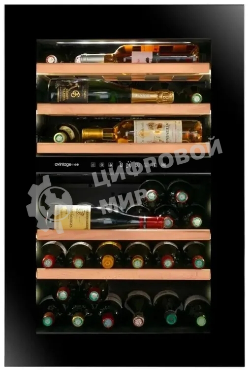 Винный шкаф встраиваемый Avintage AVI88PLATINUM чёрный, 130 л, 2 отсека, 44 бут., класс F