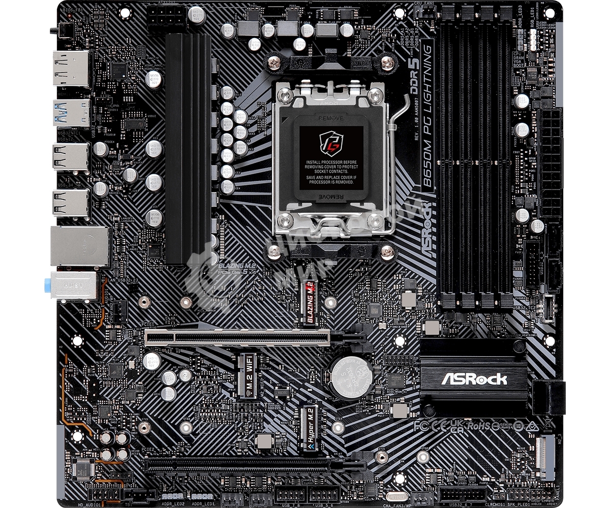 Материнская плата ASRock B650M PG Lightning, AM5, AMD B650, 4xDDR5, 4xSATA, 3xM.2, 1xPCIe 3.0 x4, 1xPCIe 4.0 x16, 1xDP, 1xHDMI, 1x2.5Gb LAN, 1xUSB 3.2 Gen 2, 2xUSB 3.2 Gen 1, 4xUSB 2.0, 3x3.5 мм, 7.1, Micro-ATX