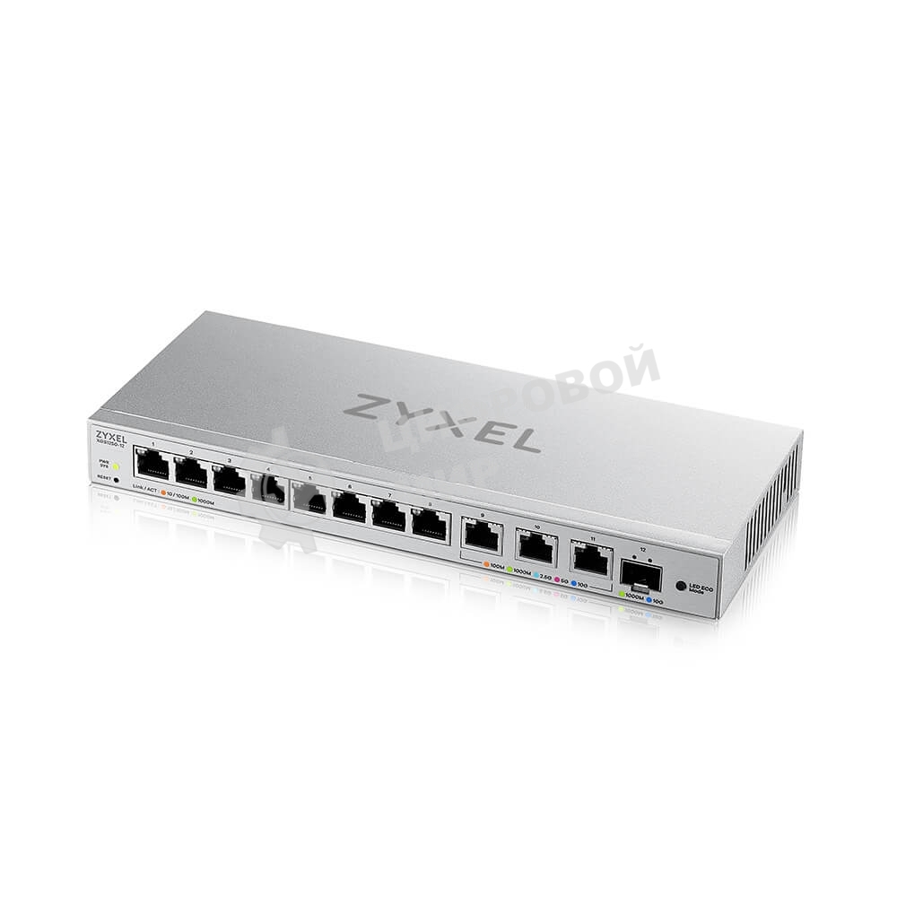 Коммутатор мультигигабитный Smart L2 коммутатор Zyxel XGS1250-12, 8xGE, 3x1/2,5/5/10G, 1xSFP+, кнопка LED ECO Mode, настольный