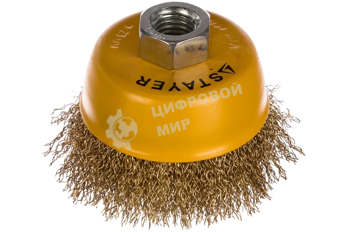 Кордщетка STAYER 35125-075_z01чашечная витая латунированная стальная проволока 0.3мм 75мм/М14
