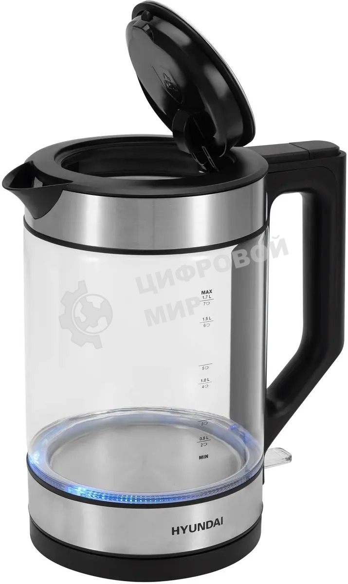 Чайник электрический Hyundai HYK-G3509 1.7 л, 2200 Вт, черный/прозрачный корпус: стекло/пластик