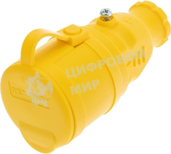 Розетка переносная влагозащищенная Rexant с крышкой, с/з, 16 А, IP44, каучук, желтый