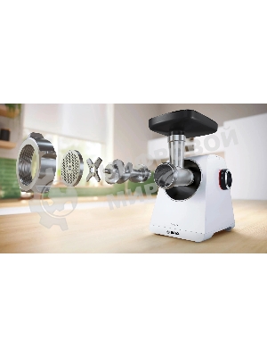 Мясорубка электрическая Bosch MFWS609W белый/черный, 2100 Вт, 3.5 кг/мин, реверс, насадки - 4