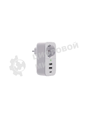 Сетевой фильтр Гарнизон SKT-1-CU2-W 2.0 Мультипорт однорозеточный, 1 р, 16А, 1xType-C, 2 х USB, ур.защиты 2+, белый (21440)