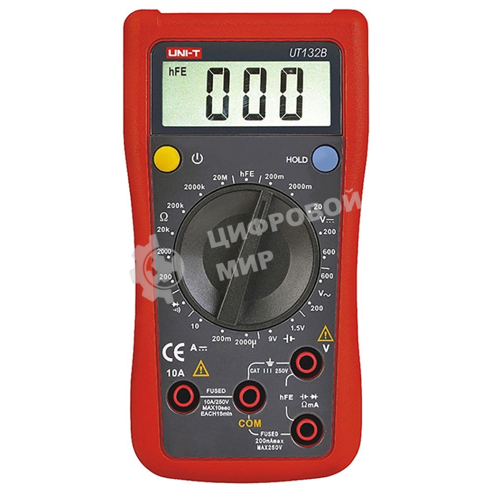 Цифровой мультиметр UNI-T UT132B Напряжение постоянного/переменного тока (600 В); постоянный ток (10А); Сопротивление (20 МОм); Тест батареи