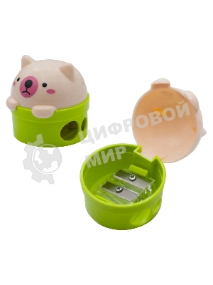 Точилка для карандашей ручная Silwerhof Cute Солнечная коллекция, 2 отверстия, пластик, ассорти, коробка