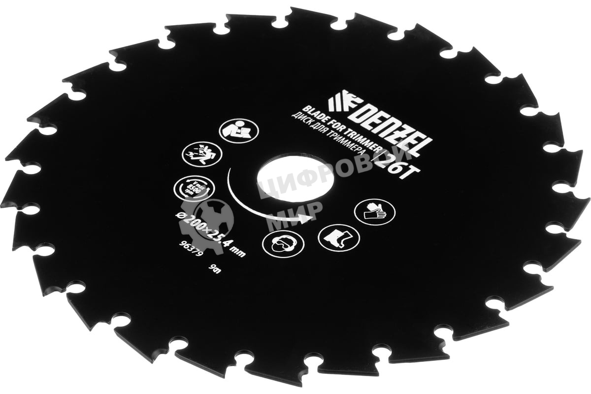 Диск для триммера Denzel c долотообразной формой зуба, 200 х 25,4 мм, 26 зубов