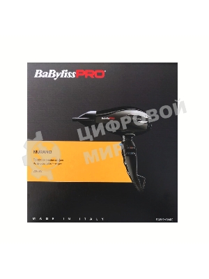 Фен BaByliss Pro Murano черный, 2000 Вт, компактный, ионизация