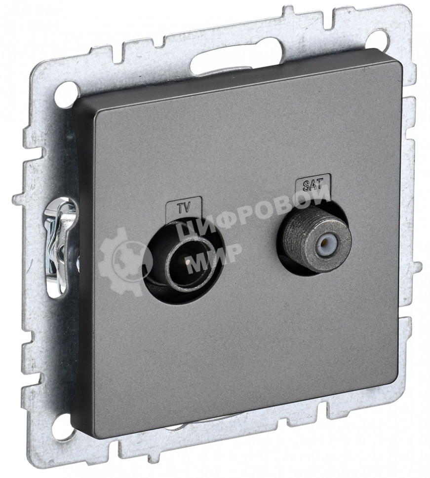 Розетка телевизионная двойная TV+SAT IEK BRITE РТВ/РСп12-БрС сталь