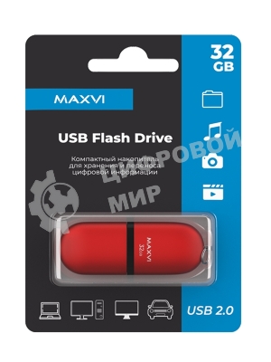 Флешка USB Maxvi SF red (FD32GBUSB20C10SF), 32GB, USB 2.0, R/W 15/5, красный