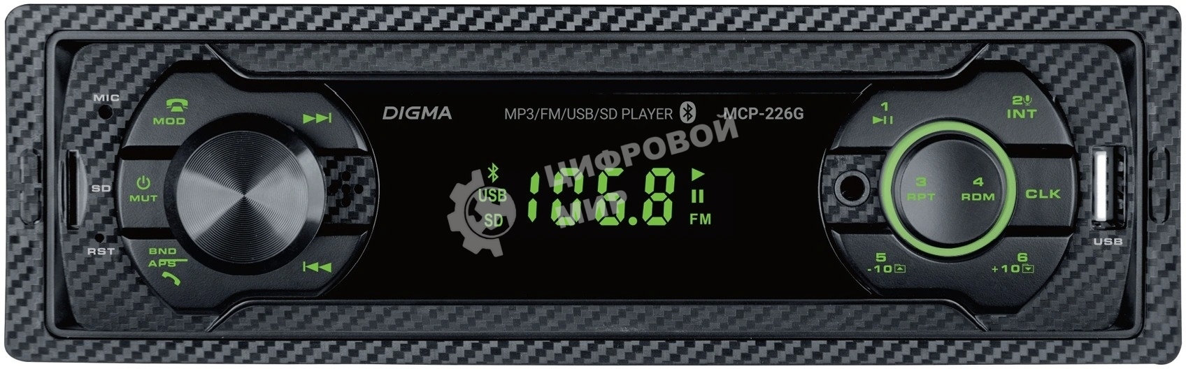 Автомагнитола Digma MCP-226G, 1 DIN, USB Type-A, AUX