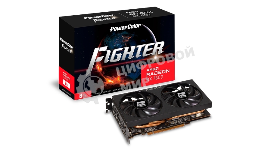 Видеокарта PowerColor PCI-E 4.0 RX 7600 8G-F AMD Radeon RX 7600 8Gb 128bit GDDR6 2250/18000 HDMIx1 DPx3 HDCP Ret