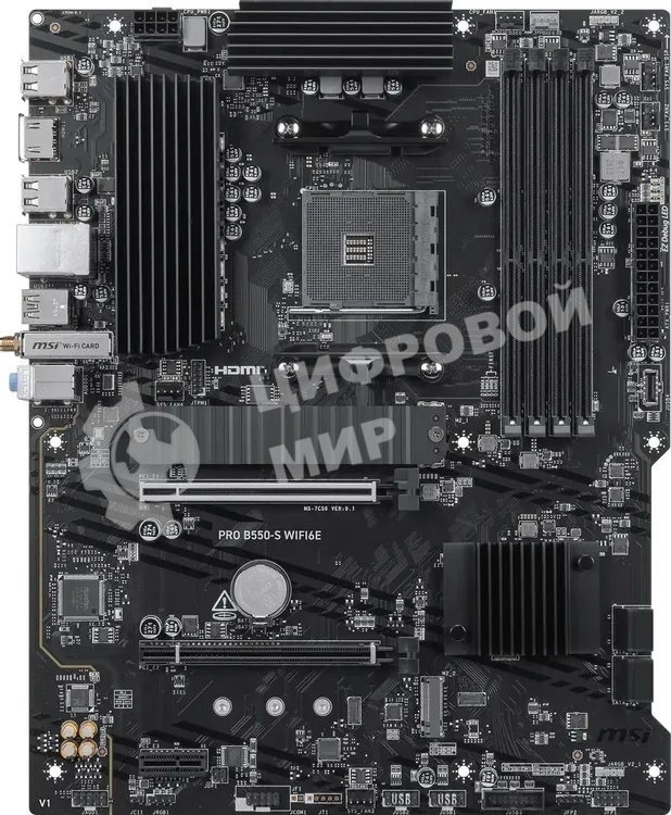 Материнская плата MSI PRO B550-S WIFI6E, AM4, AMD B550, 4xDDR4, 4xSATA, 2xM.2 PCIe, 1xHDMI, 1x 1Gb LAN, 8xUSB (4xUSB 2.0, 2xUSB 3.2 Gen1, 1xUSB 3.2 Gen2 Type-A, 1xUSB 3.2 Gen2 Type-C), 3x3.5 мм, 7.1, ATX
