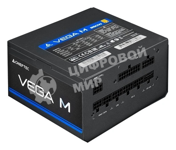 Блок питания Chieftec Vega M PPG-850-C (ATX 3.1, 850W, 80 PLUS GOLD, Active PFC, 135мм fan, Gen5 PCIe, Full Cable Management) Retail