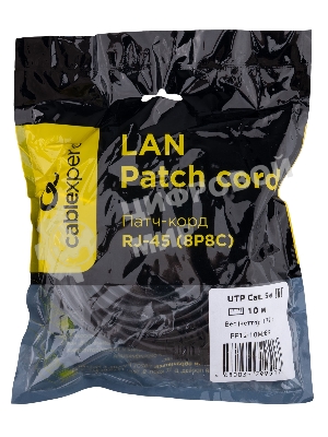Патч-корд UTP Cablexpert PP12-10M/BK кат.5e, 10м, литой, многожильный, черный