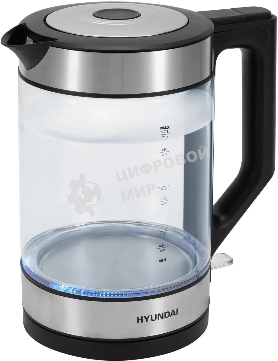 Чайник электрический Hyundai HYK-G3509 1.7 л, 2200 Вт, черный/прозрачный корпус: стекло/пластик