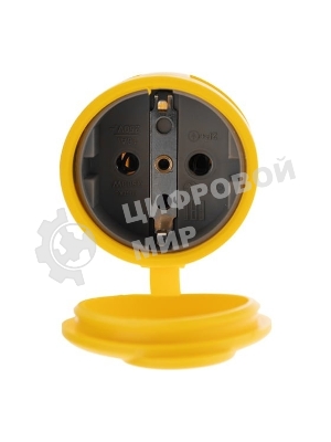 Розетка переносная влагозащищенная Rexant с крышкой, с/з, 16 А, IP44, каучук, желтый