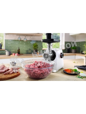 Мясорубка электрическая Bosch MFWS609W белый/черный, 2100 Вт, 3.5 кг/мин, реверс, насадки - 4