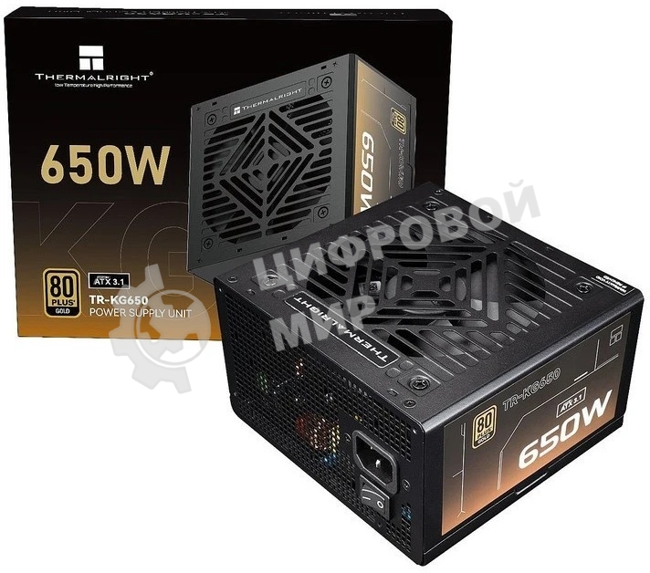 Блок питания Thermalright, 650W 80+ Gold (ATX, 3.1, Full modular, 1x24(20+4)pin, 2xCPU 8(4+4)pin, 2xPCIe*2 8(6+2)pin, 3xSATA3, 2xMOLEX4pin, Active, 120x120мм, 150x140x86mm, APFC, OVP, UVP, SCP, OCP, OTP, OPP, black)