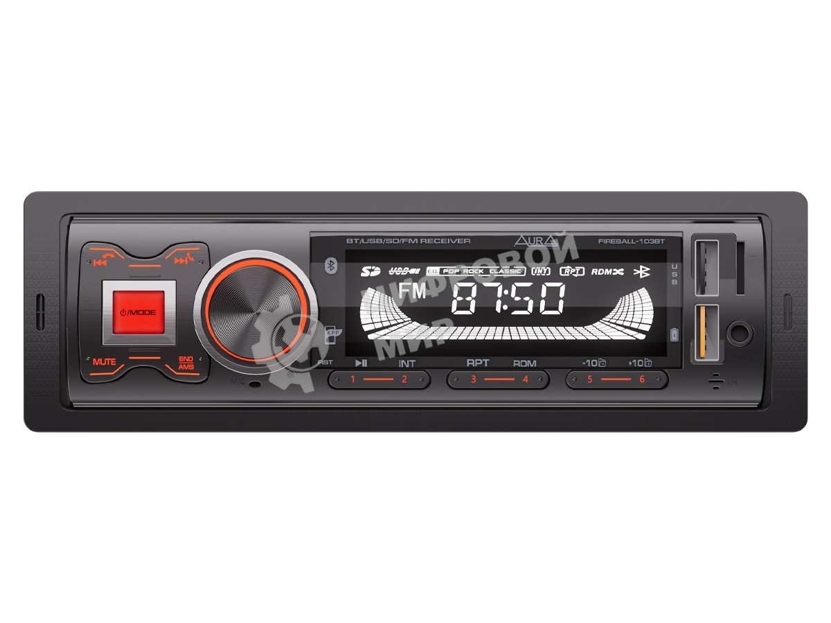 Автомагнитола AURA FIREBALL-103BT, 1 DIN, Bluetooth, USB Type-A, AUX