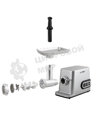 Мясорубка электрическая Endever Sigma-112 серебристый, 4500 Вт, 3 кг/мин, реверс, защита от перегрузки, металлический лоток, насадки - 5