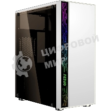 Компьютерный корпус Ginzzu A390 белый Window RGb подсветка 1хUSB 3.0, 2хUSB 2.0, AU