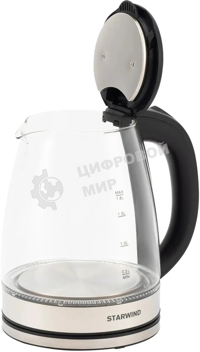 Чайник электрический Starwind SKG4777 1.8 л, 2000 Вт, черный/прозрачный (корпус: стекло)