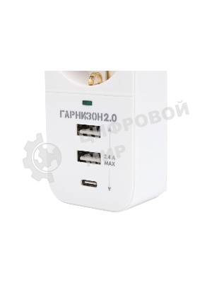 Сетевой фильтр Гарнизон SKT-1-CU2-W 2.0 Мультипорт однорозеточный, 1 р, 16А, 1xType-C, 2 х USB, ур.защиты 2+, белый (21440)