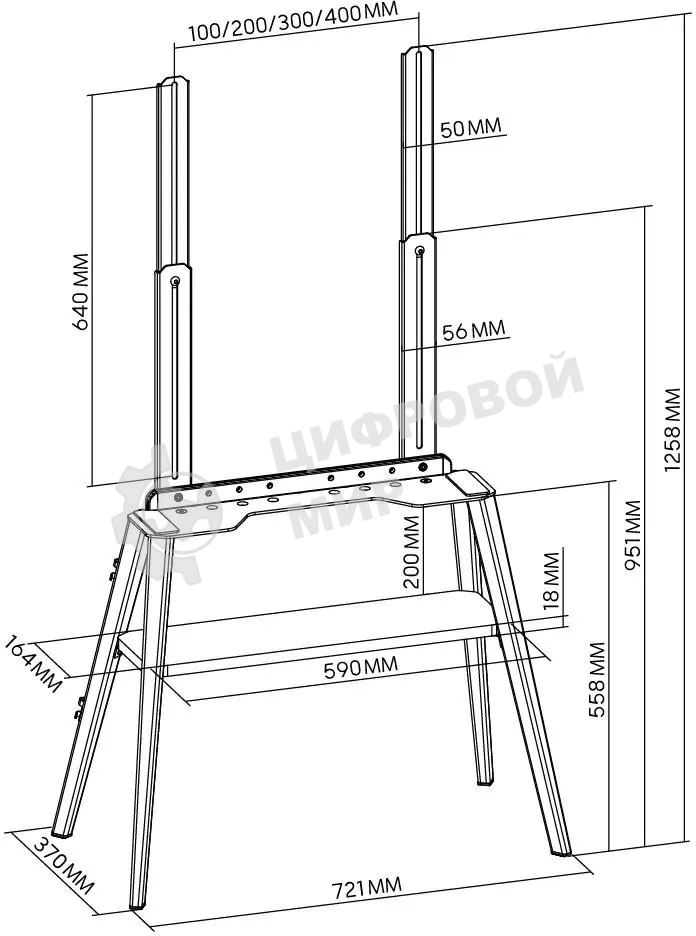 Подставка для телевизора Cactus CS-ST3645BKWN черный/орех, 43